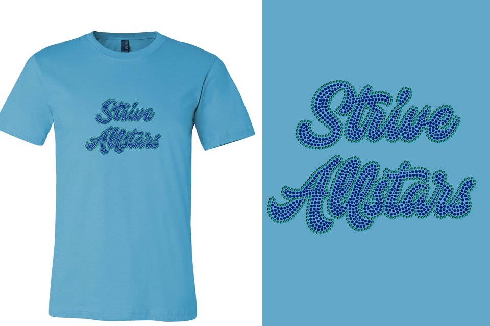 Rhinestones Strive Allstars script text 2 lines stones Unisex t-shirt