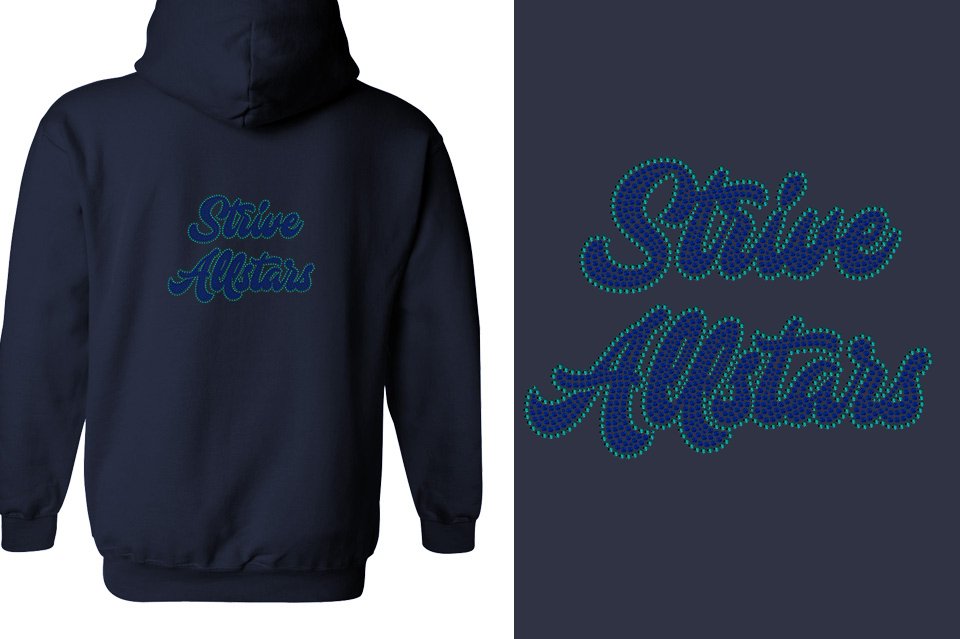 Rhinestones Strive Allstars script text 2 lines stones Unisex Zip Hoodie