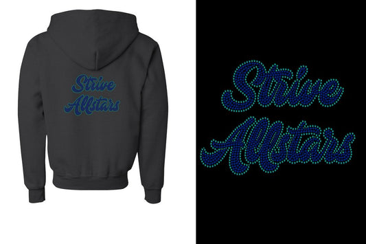 Rhinestones Strive Allstars script text 2 lines stones Youth Unisex Zip Hoodie
