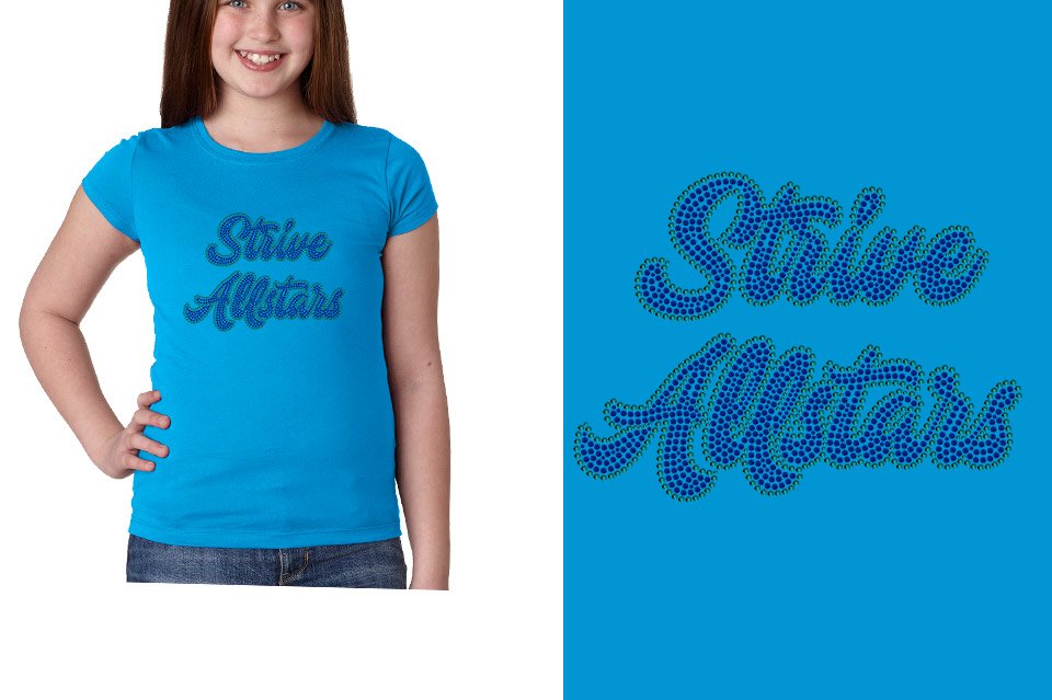 Rhinestones Strive Allstars script text 2 lines stones Girls' Princess T-Shirt